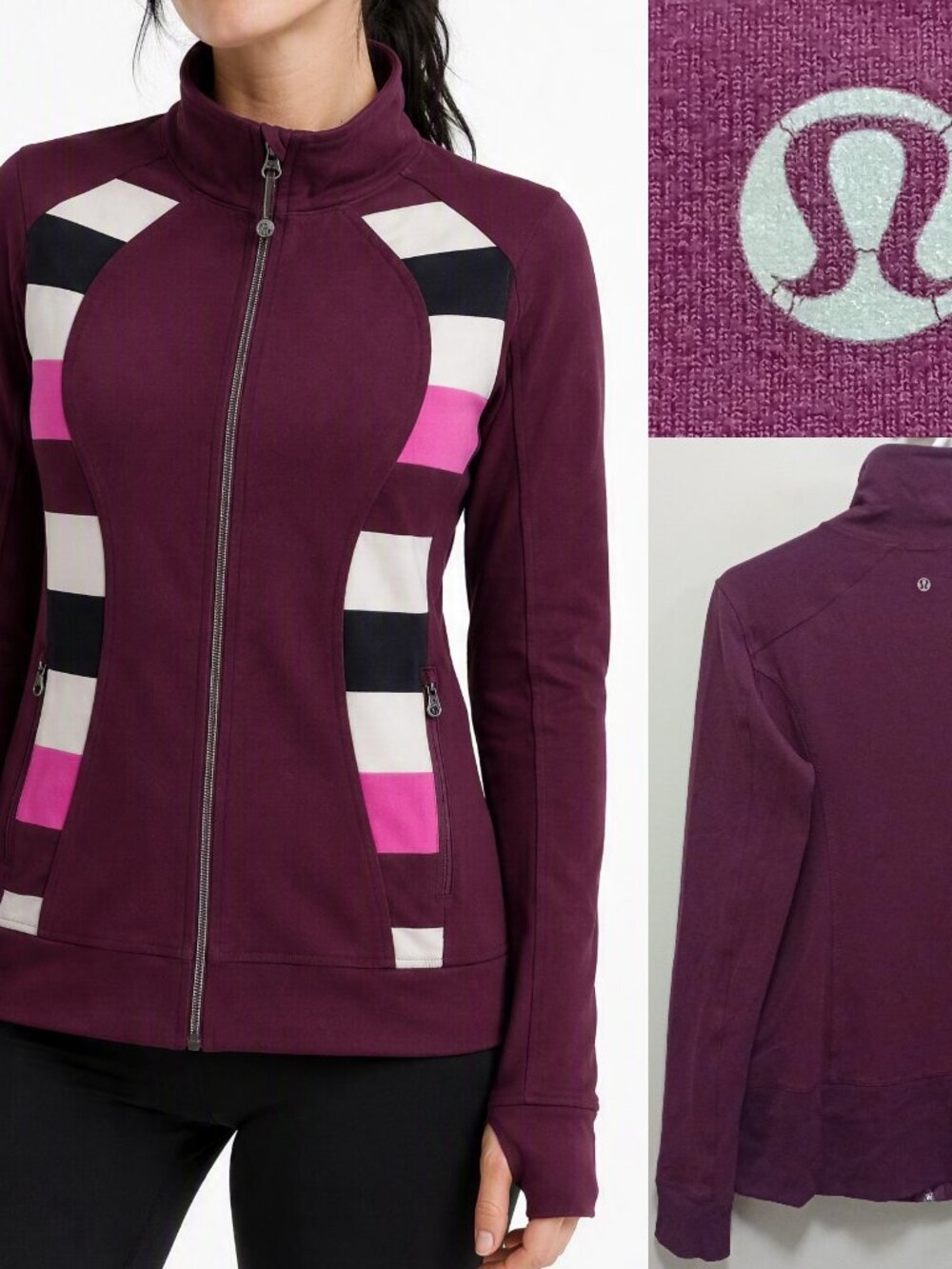 Lululemon Nice Asana Jacket Plum Pow Stripe Raspberry Glo Light Luon 10 Large